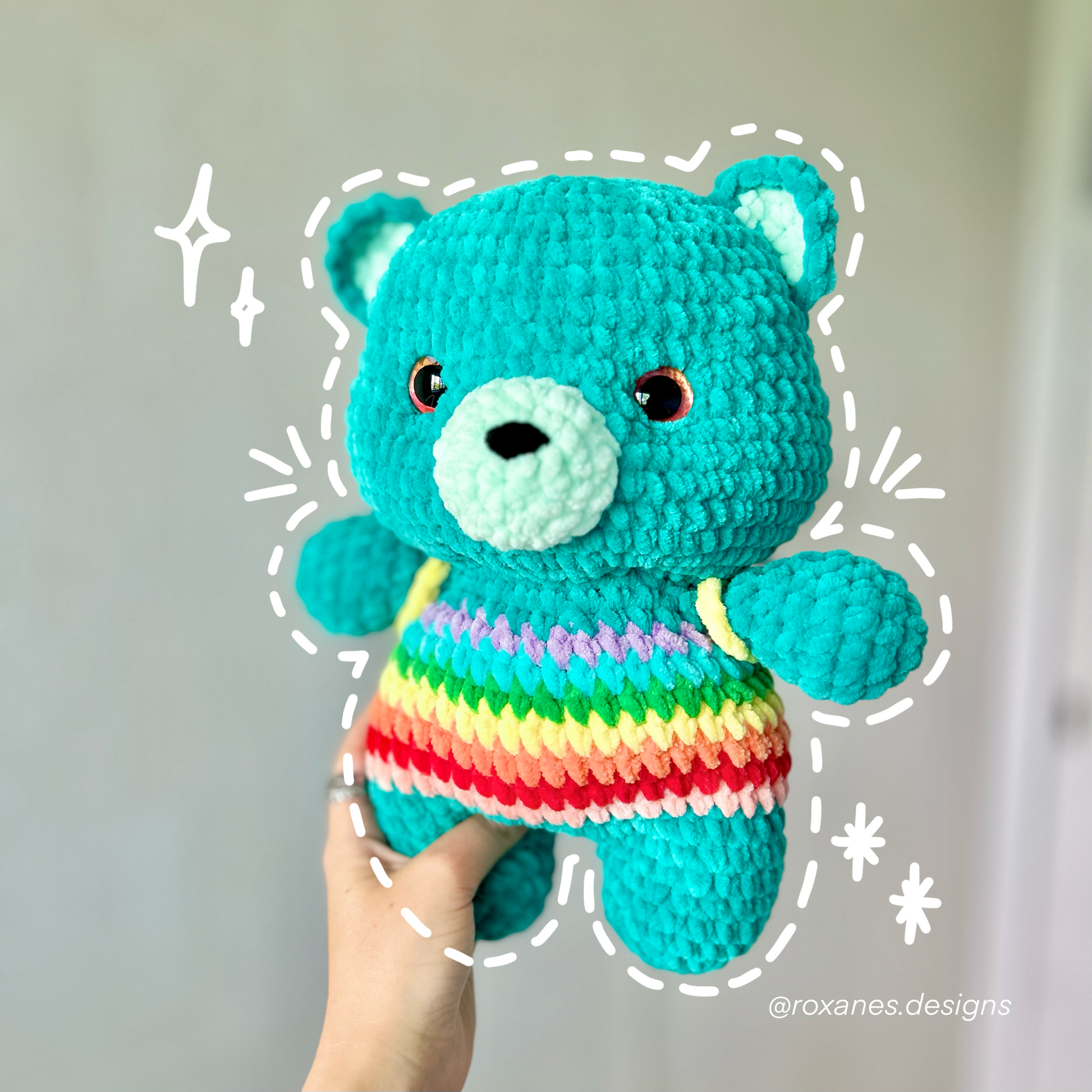 crochet cute rainbow and blue bear with bee backpack